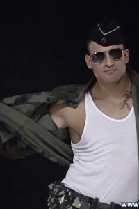 muscle go-go dancer in army uniform